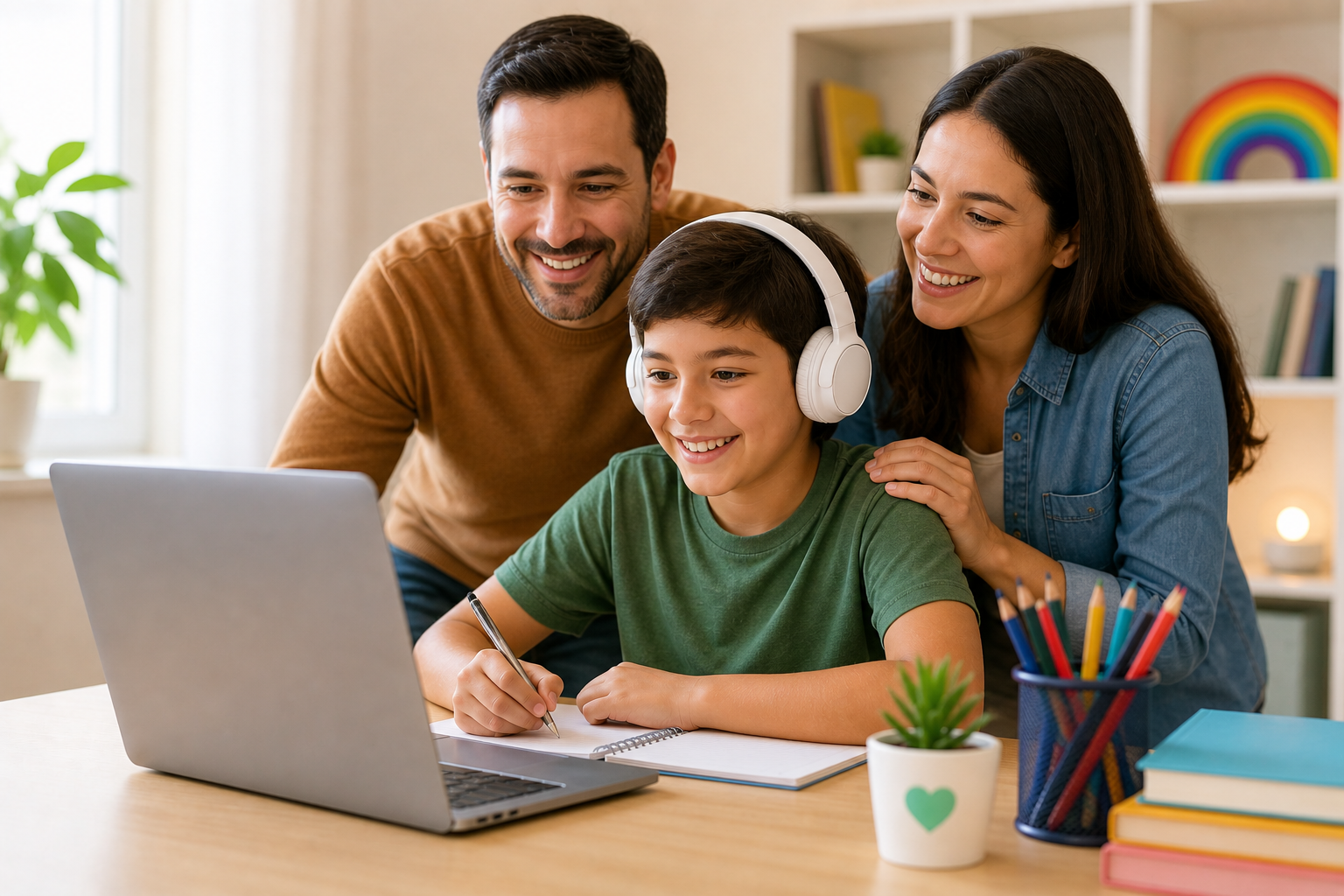 Familia acompañando proceso de
  aprendizaje online con Educa Inclusivo